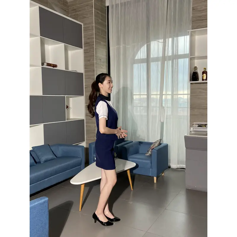 BD-MO-100  Design a slim-fit front desk uniform, drape, wide, wrinkle-resistant, and feel supple