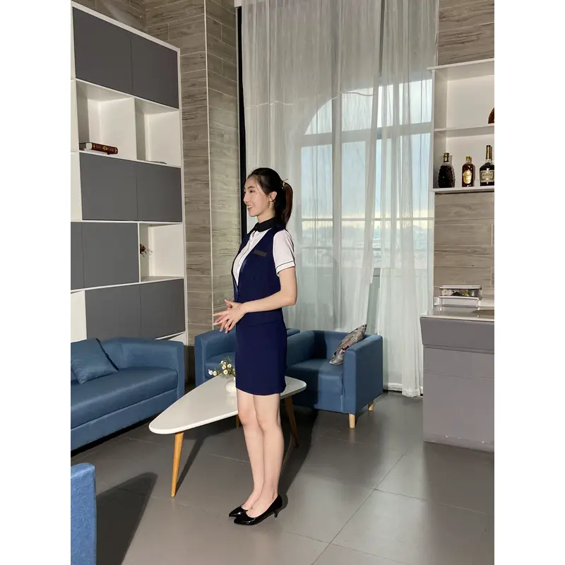 BD-MO-100  Design a slim-fit front desk uniform, drape, wide, wrinkle-resistant, and feel supple