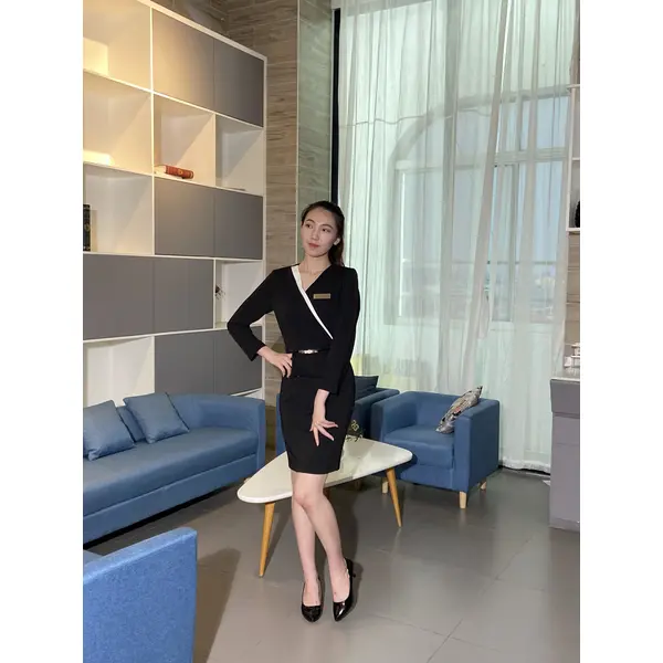 BD-MO-105 Model display Designed v-neck one-piece dress Elegant slim fit Front desk uniform center