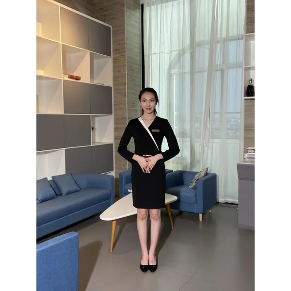 BD-MO-105 Model display Designed v-neck one-piece dress Elegant slim fit Front desk uniform center