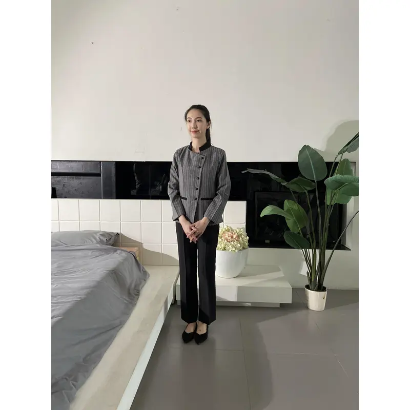 BD-MO-035  Design fashionable horizontal stripes housekeeping uniform