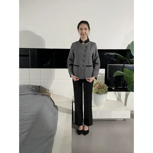 BD-MO-035  Design fashionable horizontal stripes housekeeping uniform