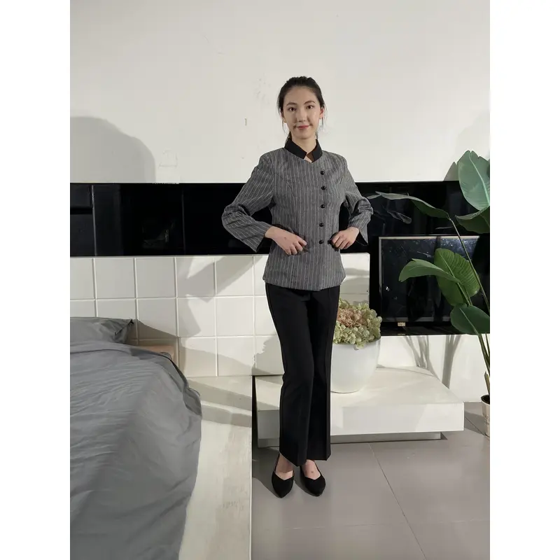 BD-MO-035  Design fashionable horizontal stripes housekeeping uniform