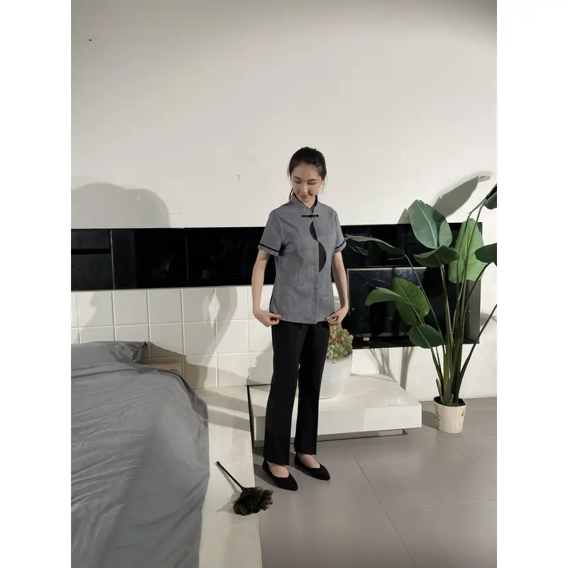 BD-MO-036  Order short-sleeved housekeeping uniforms, real people try on housekeeping uniforms factory