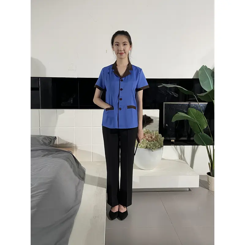 BD-MO-037  Pocket design, comfortable and breathable, self-cultivation, anti-wrinkle and non-iron, real-life try-on, model demonstration, housekeeping uniform factory