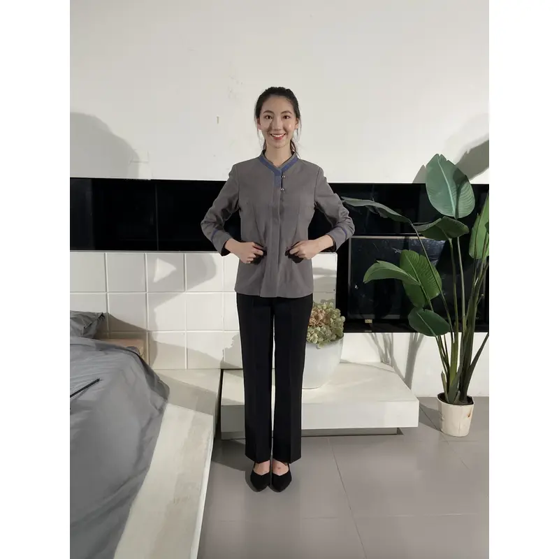 BD-MO-038  Pocket design, self-cultivation, comfortable and breathable, real-life try-on, model demonstration, housekeeping uniform design company