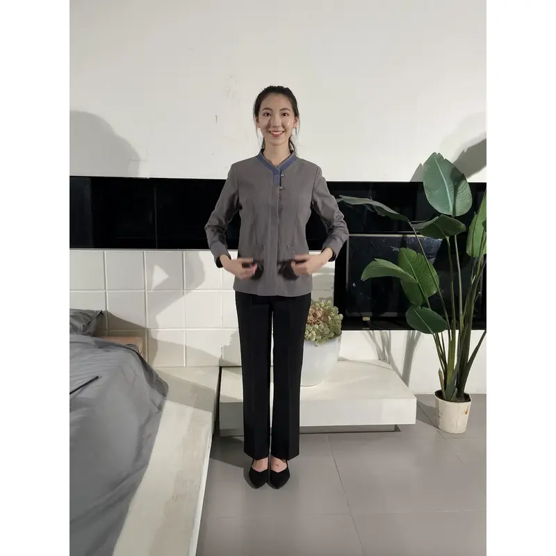 BD-MO-038  Pocket design, self-cultivation, comfortable and breathable, real-life try-on, model demonstration, housekeeping uniform design company