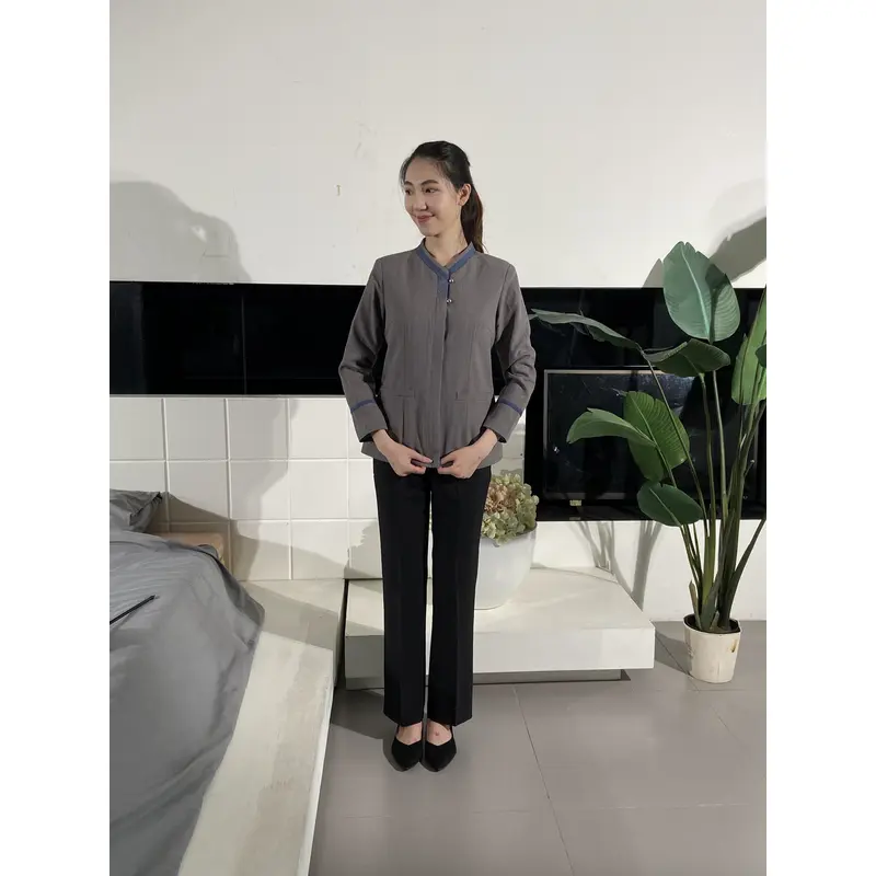 BD-MO-038  Pocket design, self-cultivation, comfortable and breathable, real-life try-on, model demonstration, housekeeping uniform design company