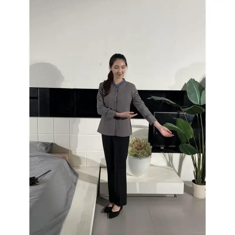 BD-MO-038  Pocket design, self-cultivation, comfortable and breathable, real-life try-on, model demonstration, housekeeping uniform design company