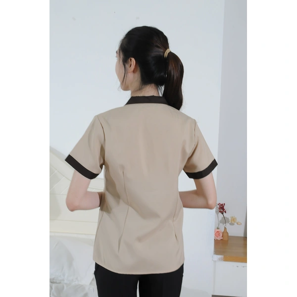 BD-MO-040 Design Western-collar Contrast-Collar Housekeeping Uniforms Order 5 Button Housekeeping Uniforms