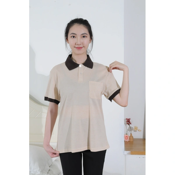 BD-MO-044  Order Polo collar housekeeping uniform, design contrast collar and contrast sleeves