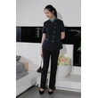 BD-MO-046  Design small stand-up collar housekeeping uniform Order linen striped housekeeping uniform 