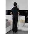 BD-MO-046  Design small stand-up collar housekeeping uniform Order linen striped housekeeping uniform 