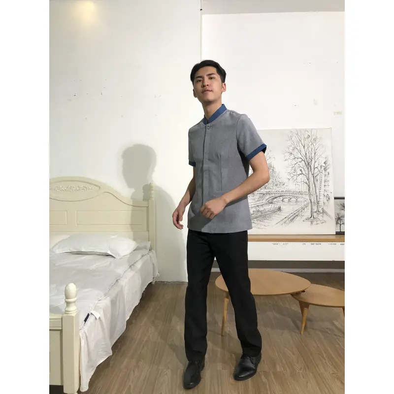 BD-MO-145  Design long sleeve stand collar with two buttons, lining design, pocket design, cuff design