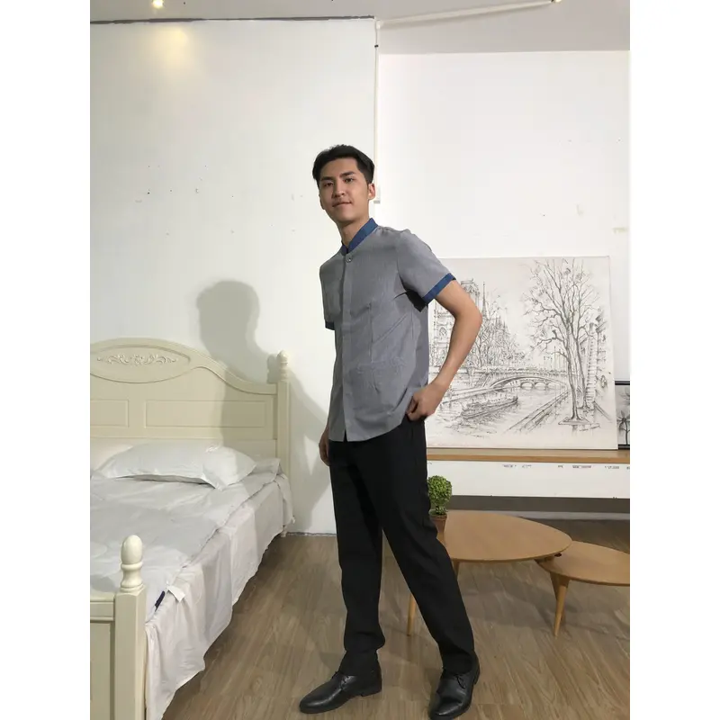 BD-MO-145  Design long sleeve stand collar with two buttons, lining design, pocket design, cuff design