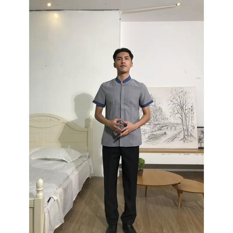 BD-MO-145  Design long sleeve stand collar with two buttons, lining design, pocket design, cuff design