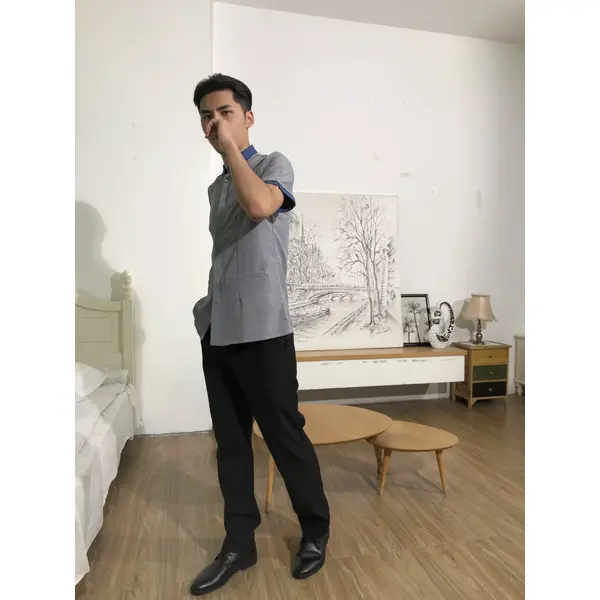 BD-MO-145  Design long sleeve stand collar with two buttons, lining design, pocket design, cuff design