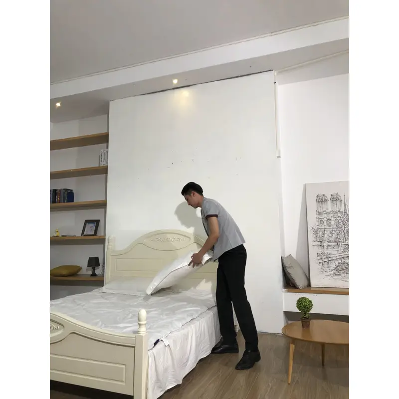 BD-MO-146  Design Contrasting Collar Housekeeping Uniforms Ordering Concealed Flap Design Housekeeping Uniforms