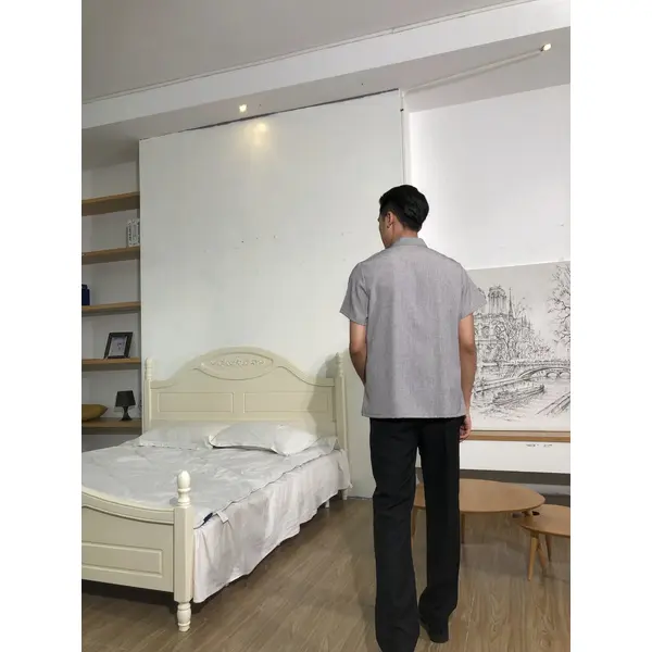 BD-MO-147  Design the buckle placket design, order the Chinese style stand-up collar housekeeping uniform, breathable cotton and linen fabric