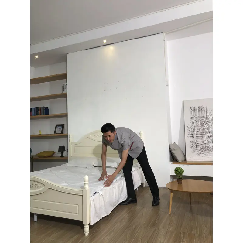 BD-MO-147  Design the buckle placket design, order the Chinese style stand-up collar housekeeping uniform, breathable cotton and linen fabric