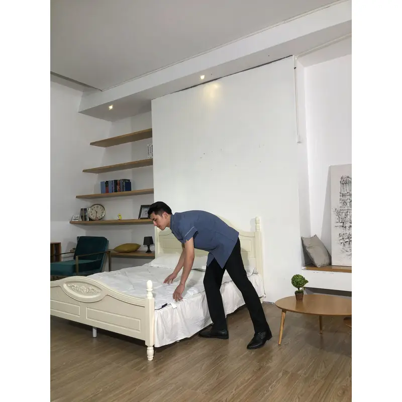 BD-MO-148  Order Chinese stand-up collar housekeeping uniform, cuff slit design, invisible button design