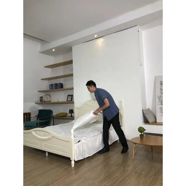 BD-MO-148  Order Chinese stand-up collar housekeeping uniform, cuff slit design, invisible button design