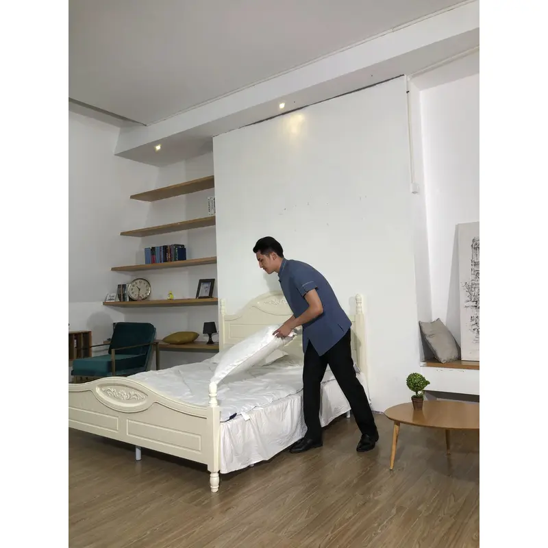 BD-MO-148  Order Chinese stand-up collar housekeeping uniform, cuff slit design, invisible button design