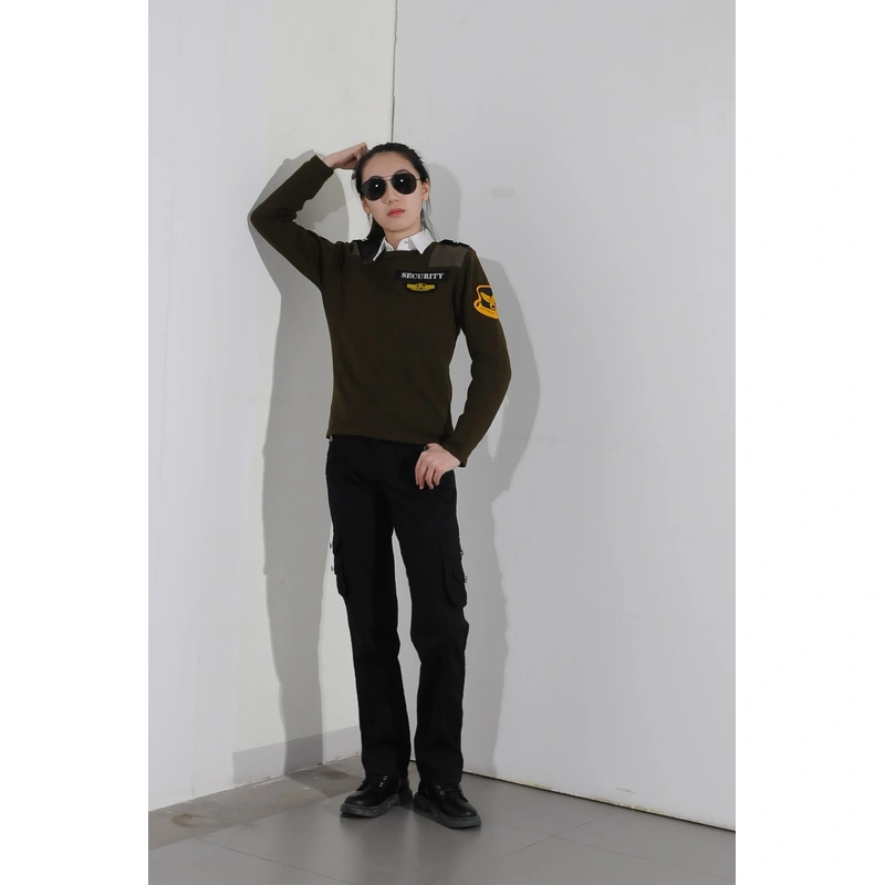 BD-MO-013 Customized Security Sweater Uniform Model Demonstration Real Person Trying On Custom Style