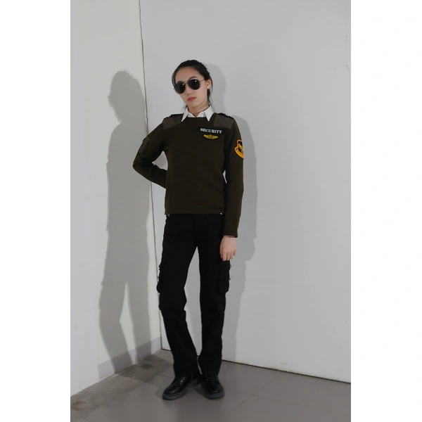 BD-MO-013 Customized Security Sweater Uniform Model Demonstration Real Person Trying On Custom Style