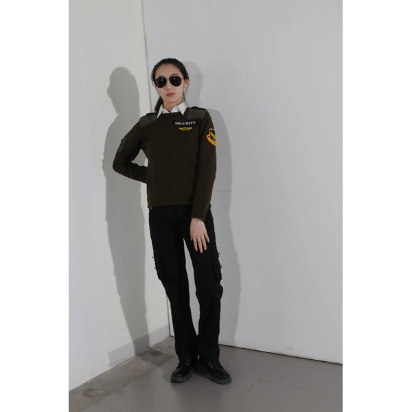 BD-MO-013 Customized Security Sweater Uniform Model Demonstration Real Person Trying On Custom Style