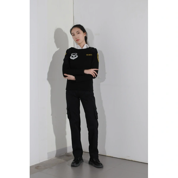 BD-MO-014  Custom-made black security sweater uniforms, model demonstrations, real people try on