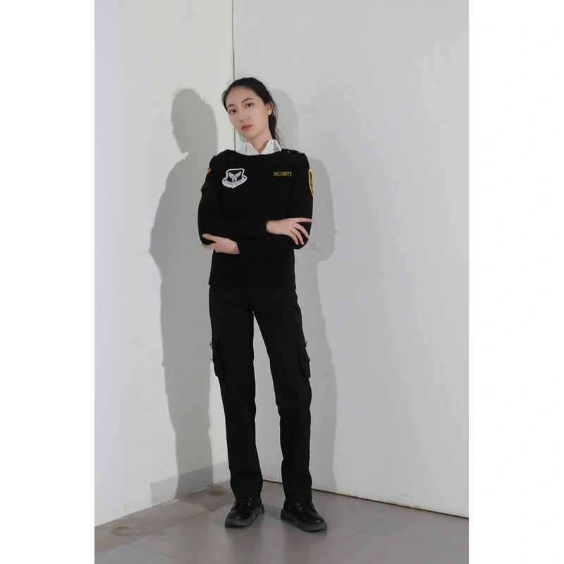 BD-MO-014  Custom-made black security sweater uniforms, model demonstrations, real people try on