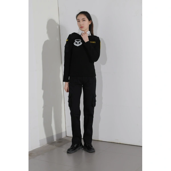 BD-MO-014  Custom-made black security sweater uniforms, model demonstrations, real people try on