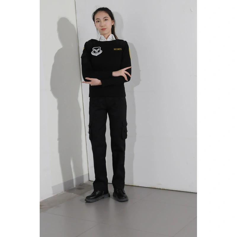 BD-MO-014  Custom-made black security sweater uniforms, model demonstrations, real people try on
