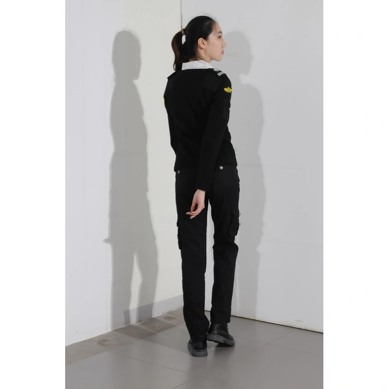 BD-MO-014  Custom-made black security sweater uniforms, model demonstrations, real people try on