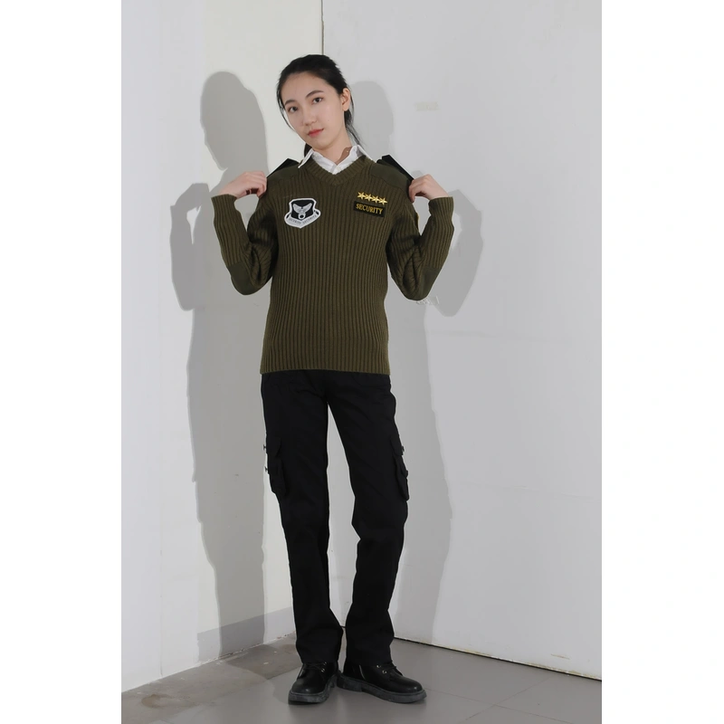 BD-MO-015  Custom-made military green security sweater uniforms, real people try on models show