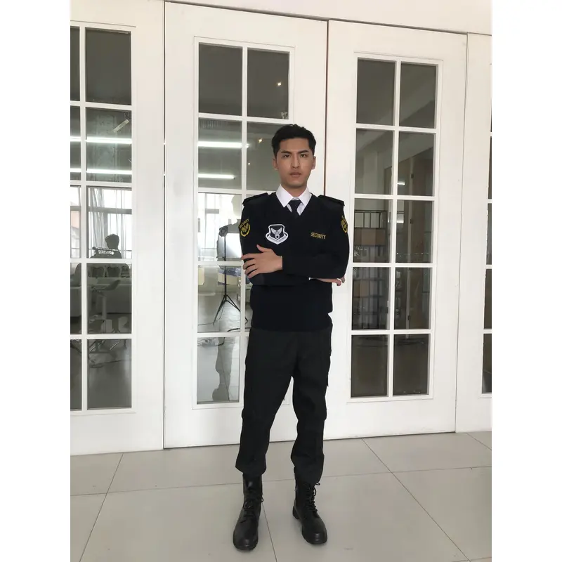 BD-MO-019  Custom-made fashion men's security uniforms, design shoulder straps, badges, real people try on