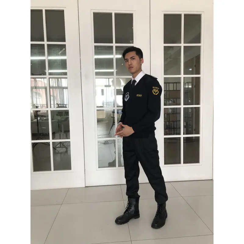 BD-MO-019  Custom-made fashion men's security uniforms, design shoulder straps, badges, real people try on