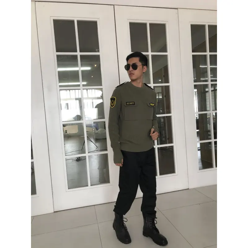 BD-MO-021 Design fashion dark green security sweater, custom-made chest pocket sweater, security sweater design company