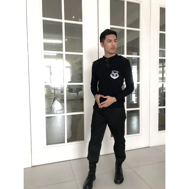 BD-MO-022 Professional ordering security sweater design fashion black round neck sweater sweater manufacturer
