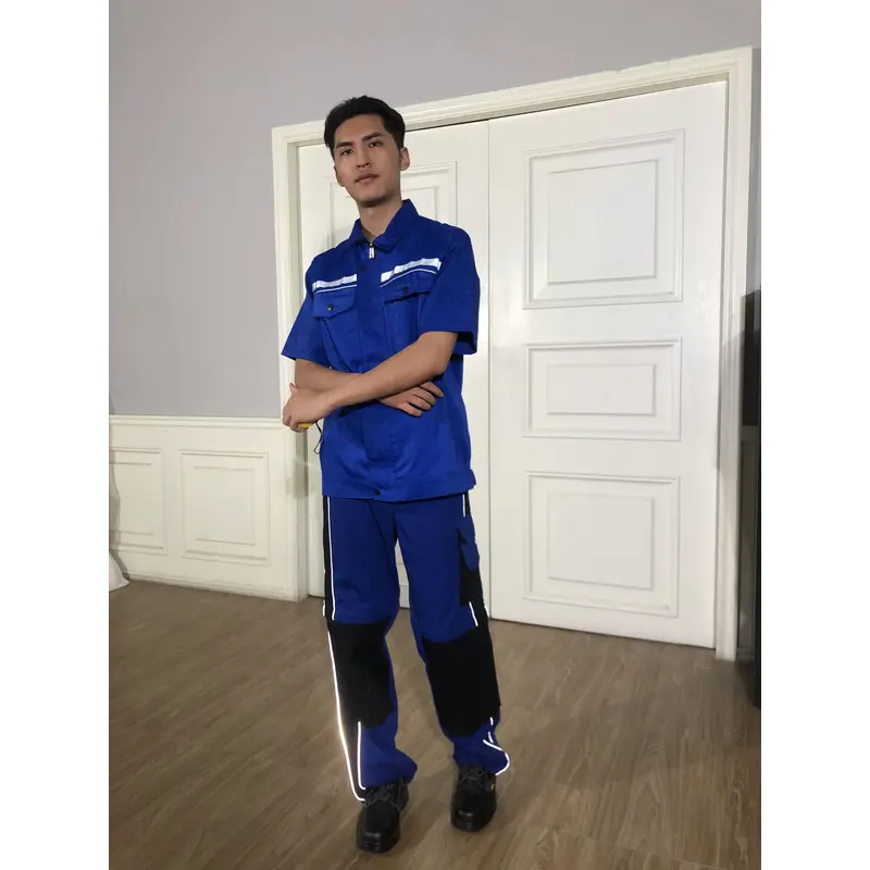 bd-mo-051 定製酒店維修制服現場表演翻領工裝拼接褲 