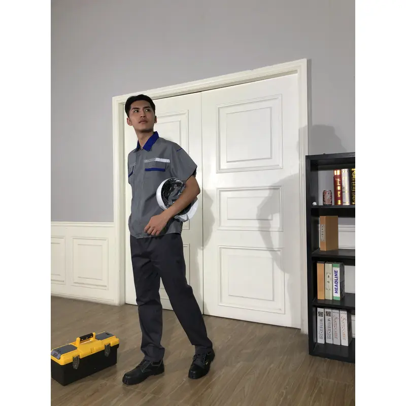 bd-mo-053 定製酒店維修制服現場表演藍色翻領酒店維修制服供應商 