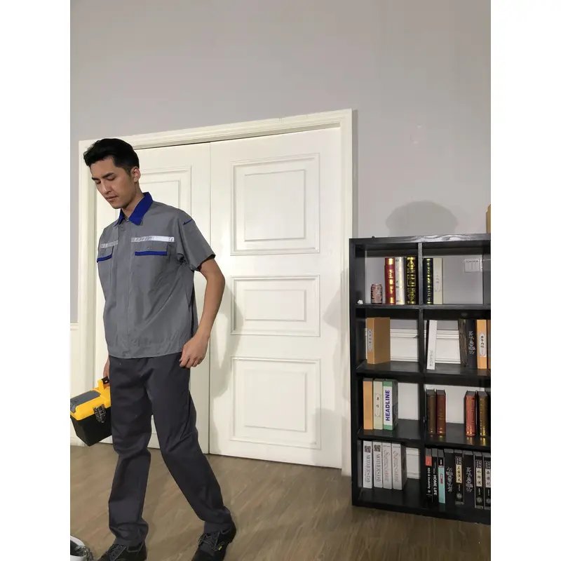 bd-mo-053 定製酒店維修制服現場表演藍色翻領酒店維修制服供應商 