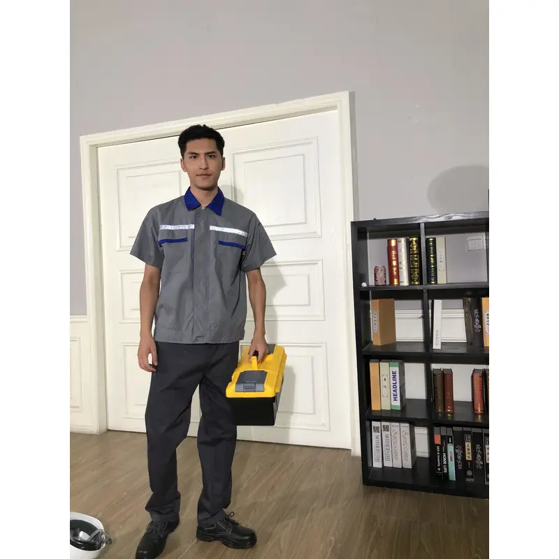 bd-mo-053 定製酒店維修制服現場表演藍色翻領酒店維修制服供應商 