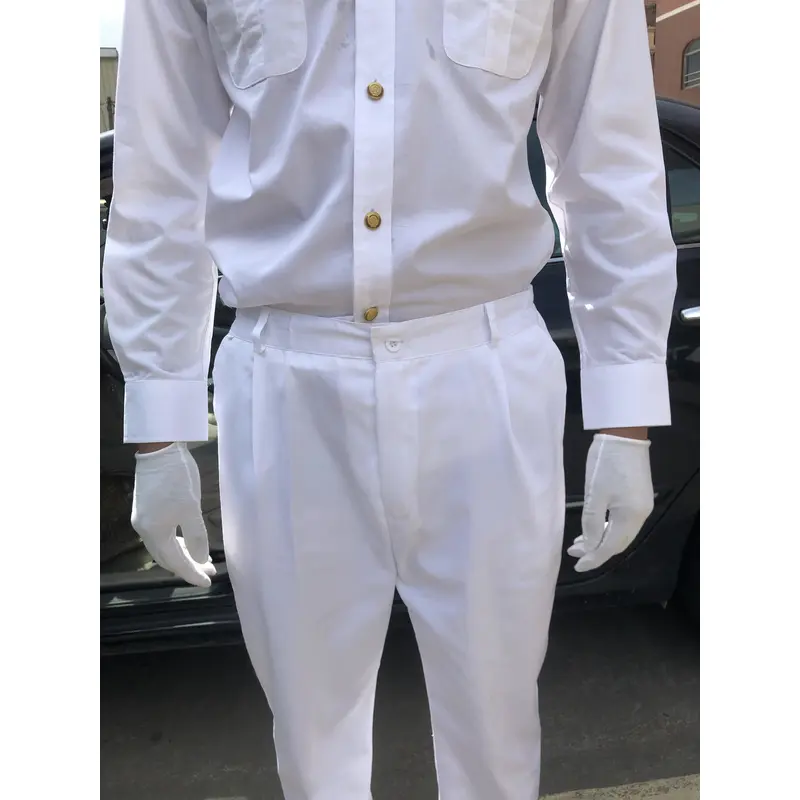 BD-MO-121 To order driver uniforms, model display, design long sleeves, pure white, golden button uniforms, driver uniforms shop