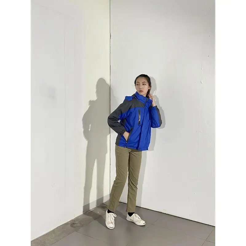 BD-MO-025 Design personalized jacket, model try on, order black and blue, detachable hat, windbreaker jacket supplier