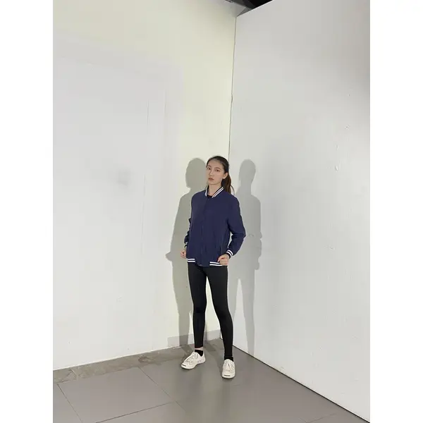 BD-MO-028 Customized stand-collar comfortable jacket, models try on navy blue and blue and white sports jacket jacket manufacturer