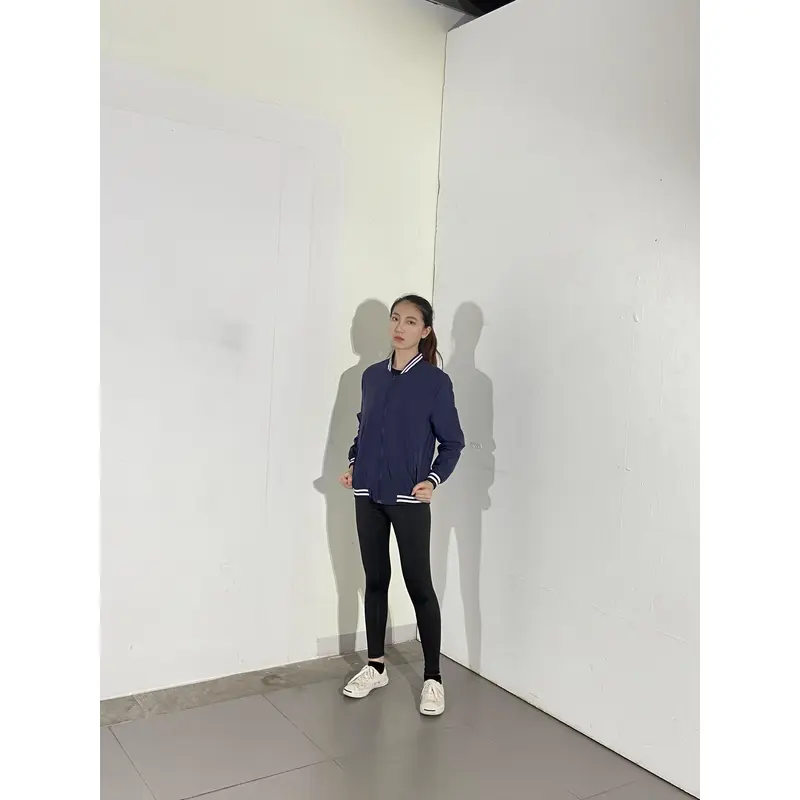 BD-MO-028 Customized stand-collar comfortable jacket, models try on navy blue and blue and white sports jacket jacket manufacturer