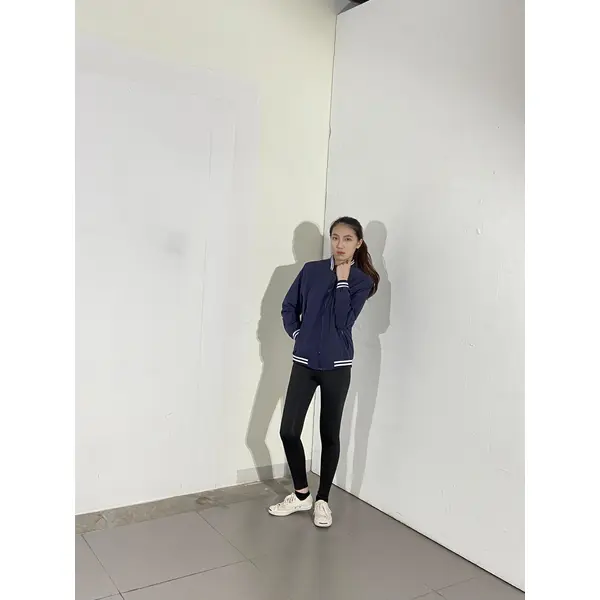 BD-MO-028 Customized stand-collar comfortable jacket, models try on navy blue and blue and white sports jacket jacket manufacturer