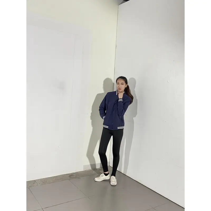 BD-MO-028 Customized stand-collar comfortable jacket, models try on navy blue and blue and white sports jacket jacket manufacturer